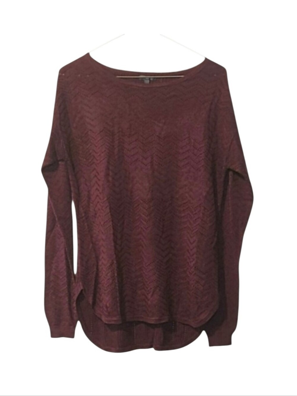Hannah Burgundy Wine See Through Chevron Patterned High Low Sweater Size Small